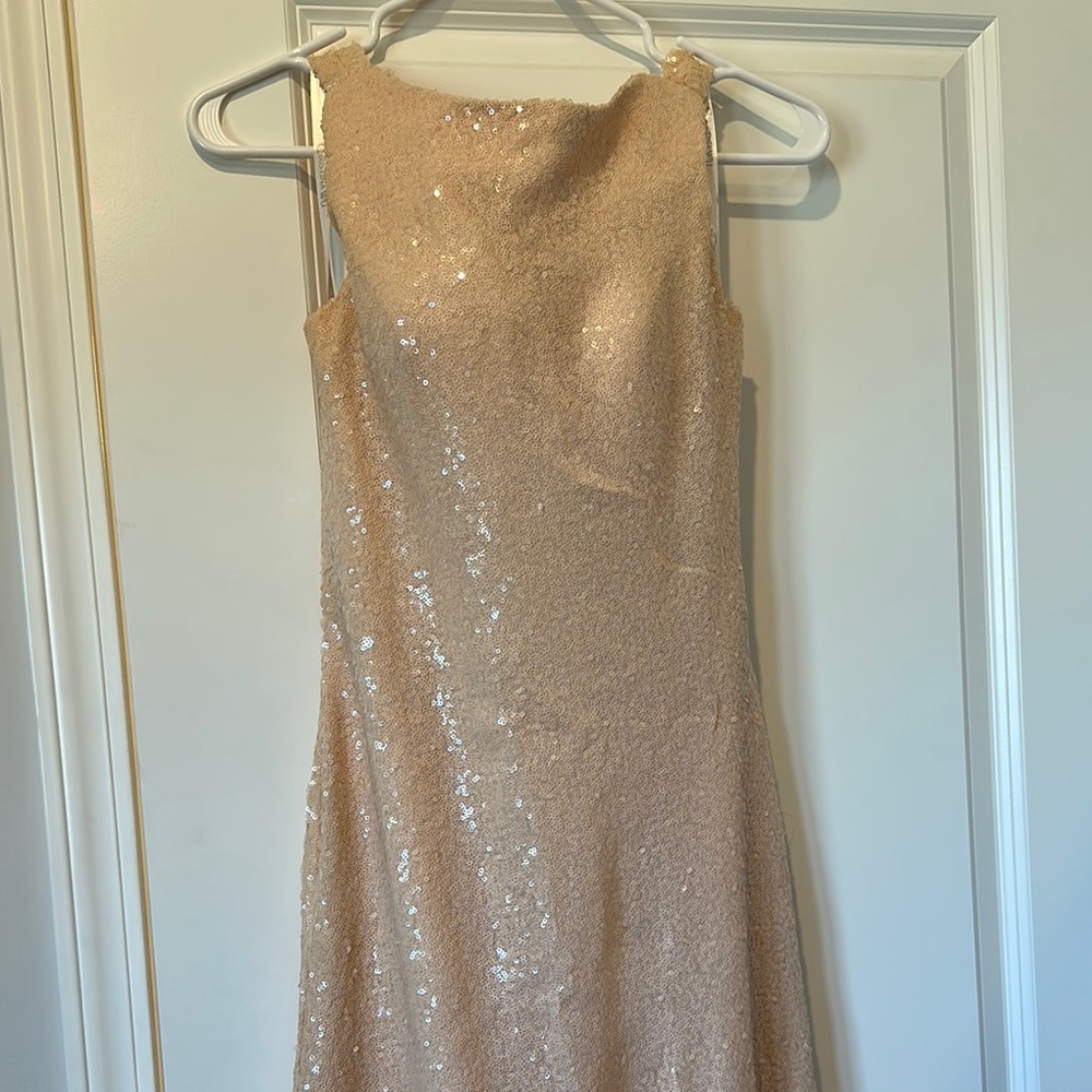 Elegant Sequin Beige Dress